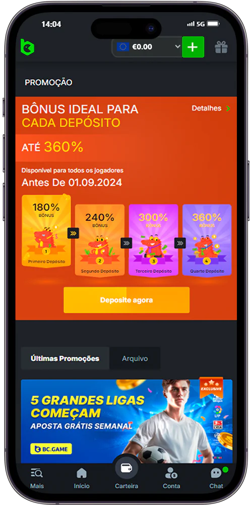 Captura de ecrã da página “Promoções” da aplicação BC.Game