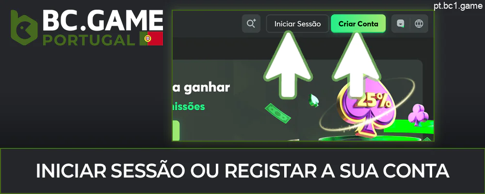 Registar ou iniciar sessão na sua conta BC.Game