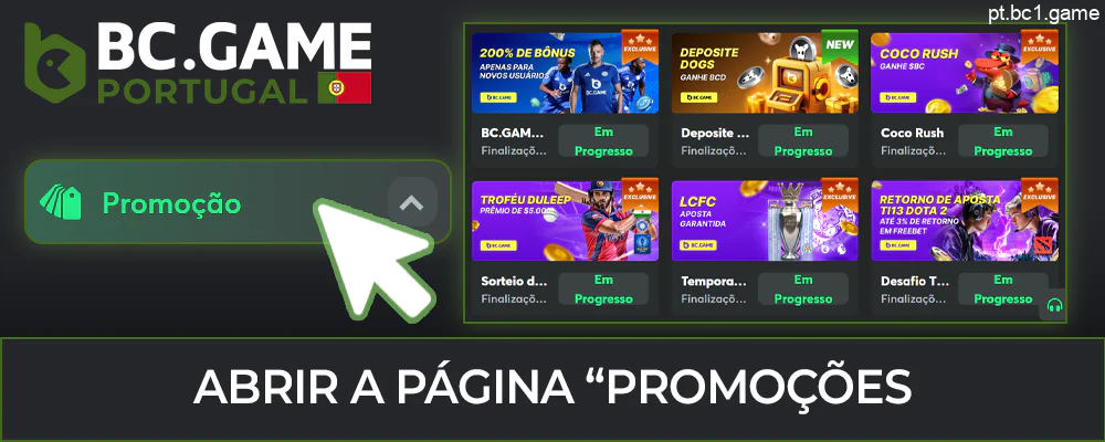 Explore as ofertas especiais da BC.Game na página Promoções