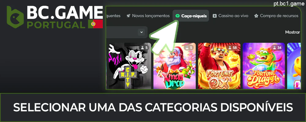 No BC.Game Casino, selecione uma categoria. Novo lançamento, BC Original ou qualquer outro