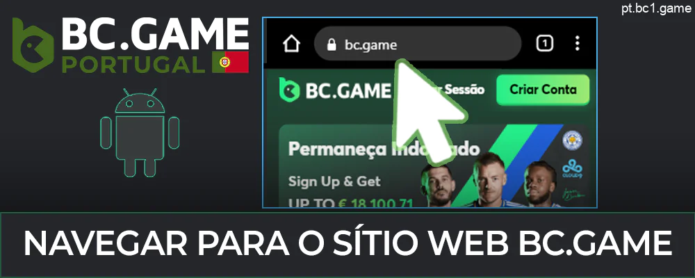 Abrir o sítio Web BC.Game no seu browser