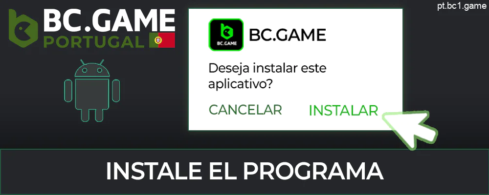 Clique em “Instalar aplicação” para instalar o BC.Game apk