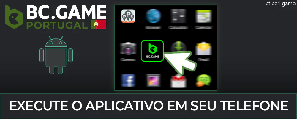 Inicie a aplicação BC.Game no seu telemóvel