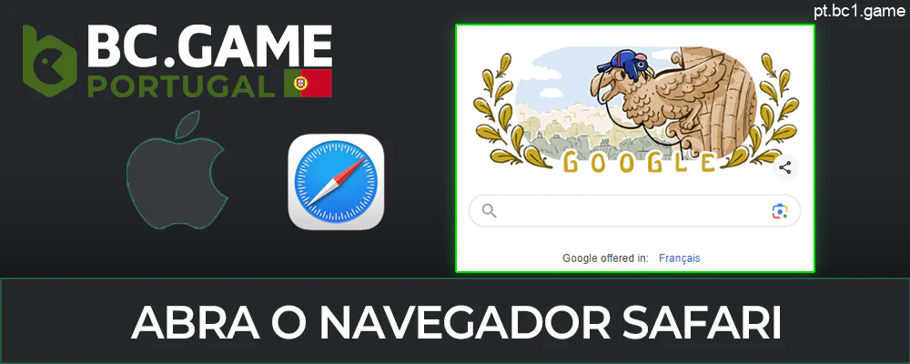 Abra o Safari no seu dispositivo iOS para instalar a aplicação BC.Game