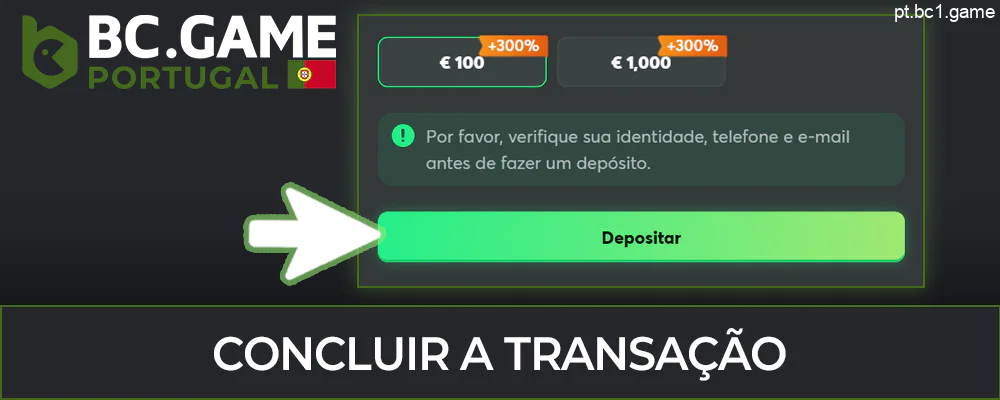 Efetuar transacções em sítios de terceiros ou na sua carteira ao financiar a sua conta BC.Game