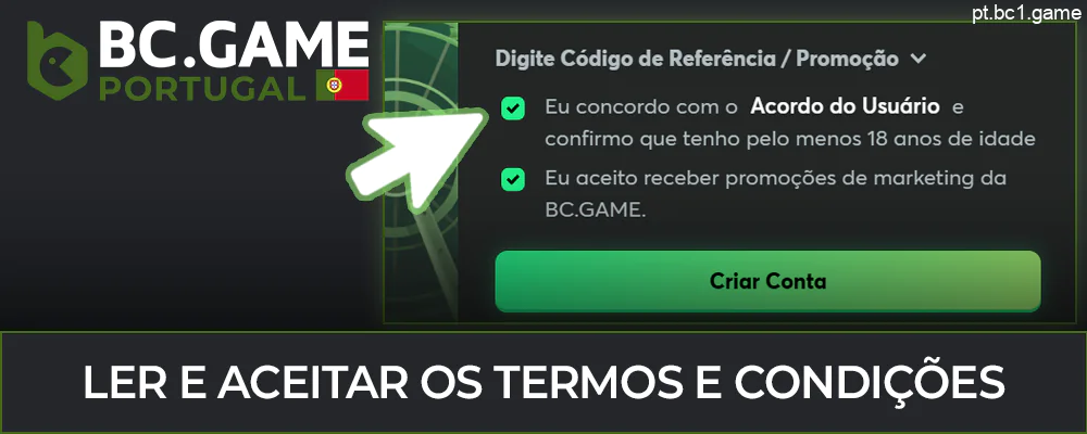 Familiarize-se com os termos e condições da BC.Game quando se registar